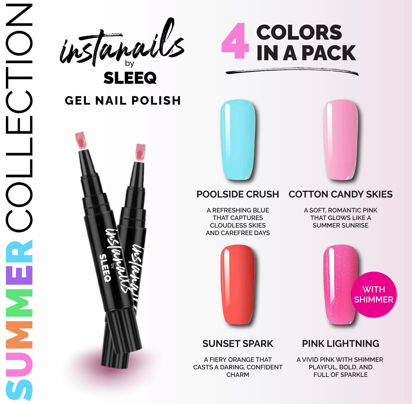 InstaNails – Booster Collections - 4 Colors In A Pack - Bold/Summer Shades